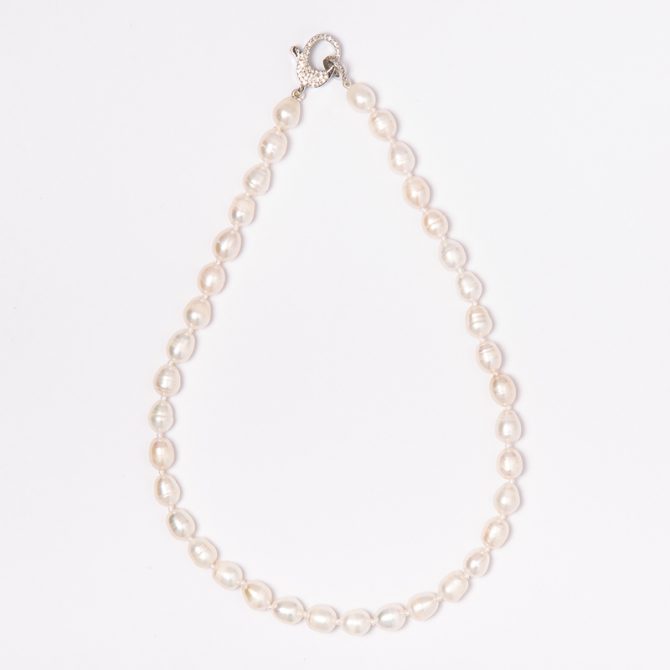N-PS-6 10mm Oval White Pearl Necklace (40cm)